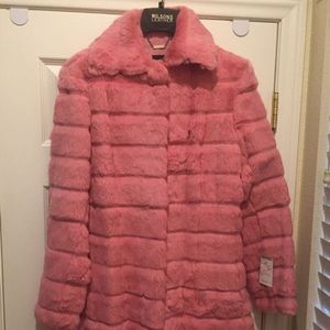 100% rabbit fur pink medium length fur coat